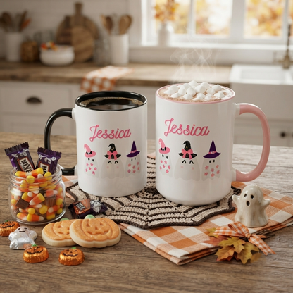 Personalized Halloween Cute Ghost Ceramic Accent Mug | Pink / Black
