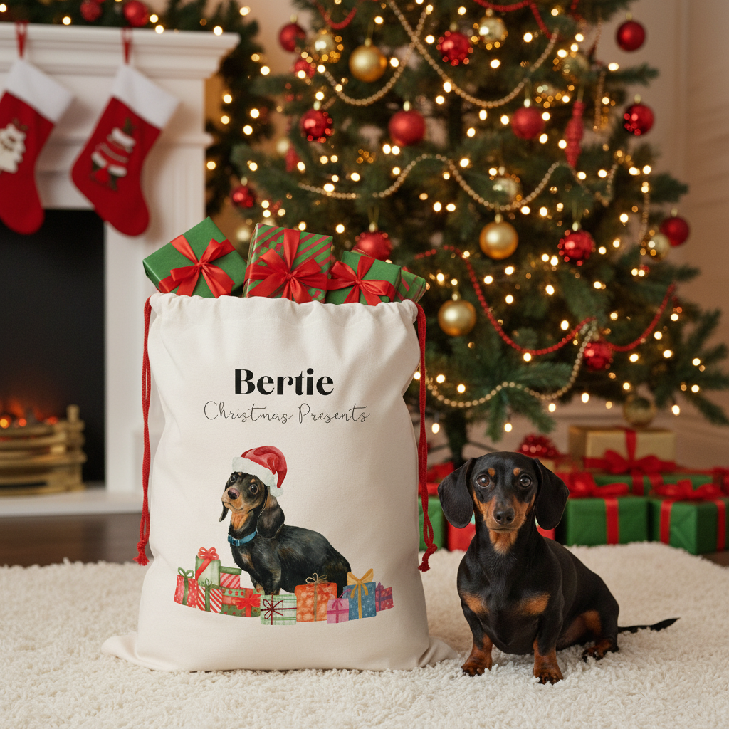 Personalized Pet Christmas Gift Sack – Custom Dog Christmas Present Bag
