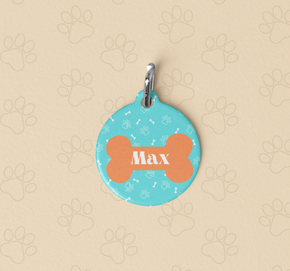 Dog Bone Pattern in Aqua and Orange Pet Tag