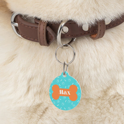 Dog Bone Pattern in Aqua and Orange Pet Tag