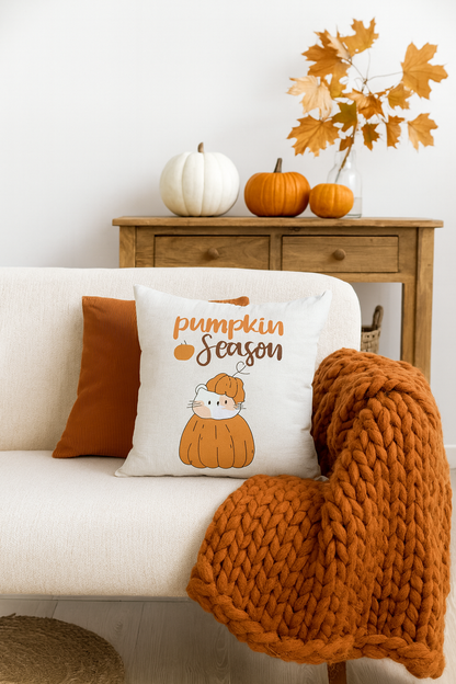 Pumpkin Season Cute Cat in Pumpkin Decorative Pillow