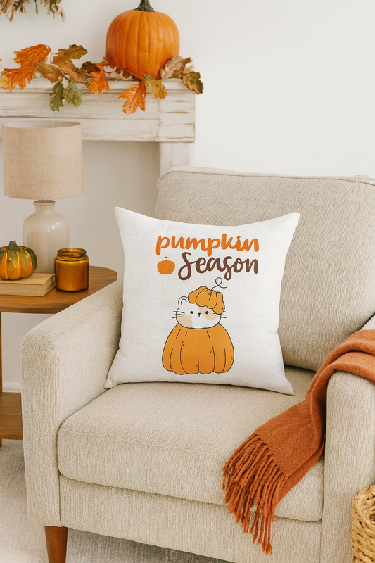 Pumpkin Season Cute Cat in Pumpkin Decorative Pillow