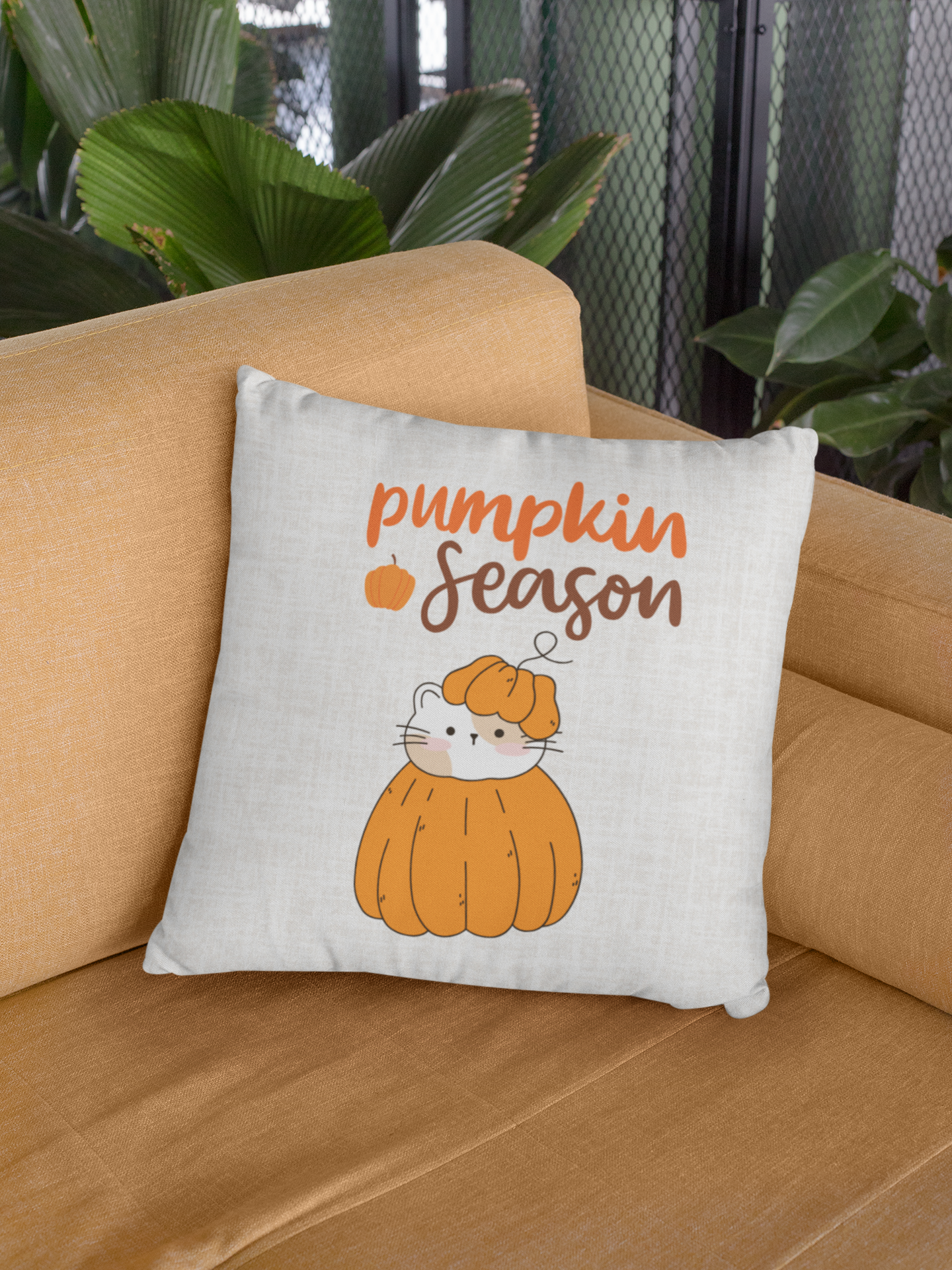 Pumpkin Season Cute Cat in Pumpkin Decorative Pillow