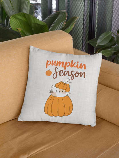 Pumpkin Season Cute Cat in Pumpkin Decorative Pillow