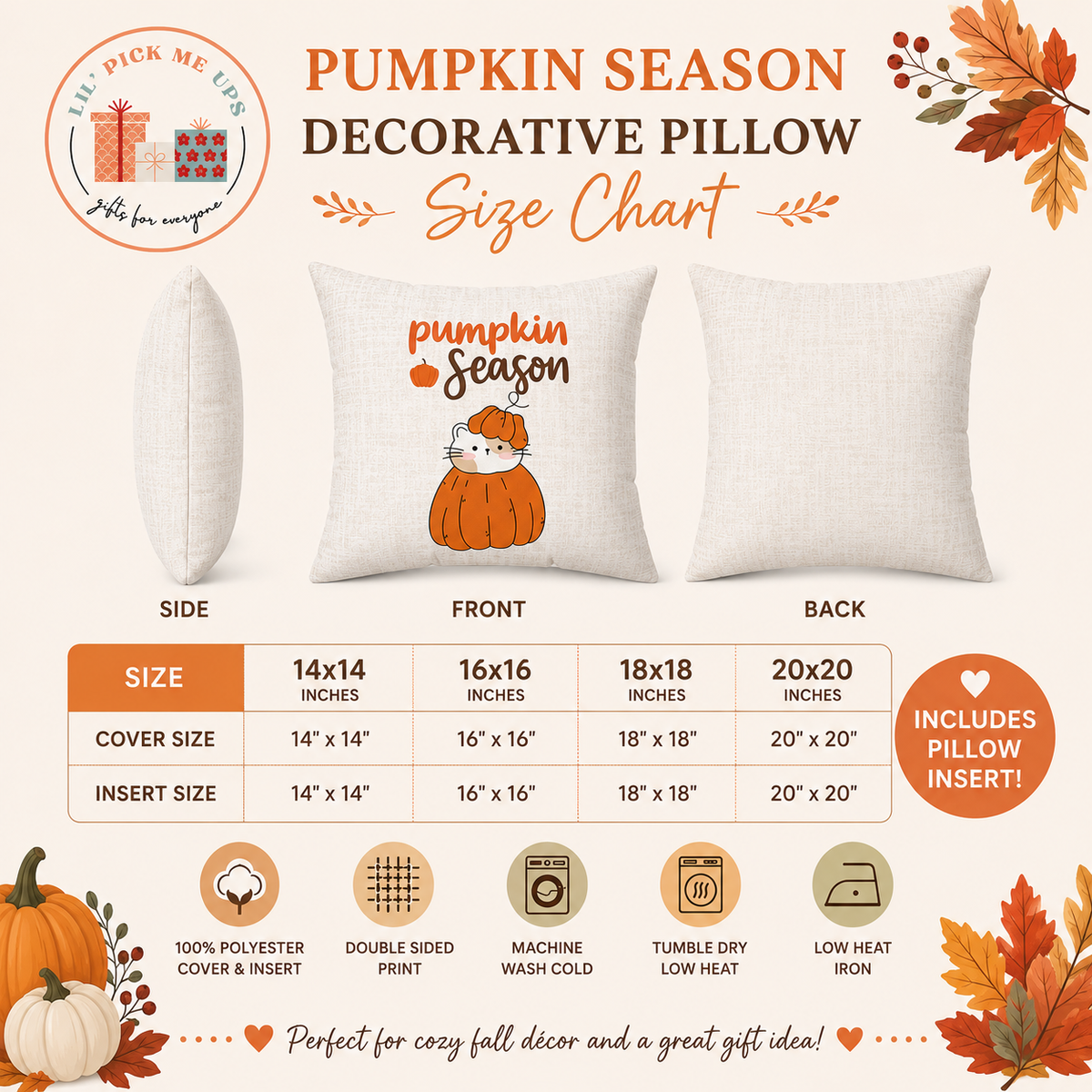 Pumpkin Season Cute Cat in Pumpkin Decorative Pillow