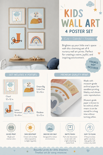 Personalized Baby Birth Stats Poster – BLUE Teddy Bear Nursery Print