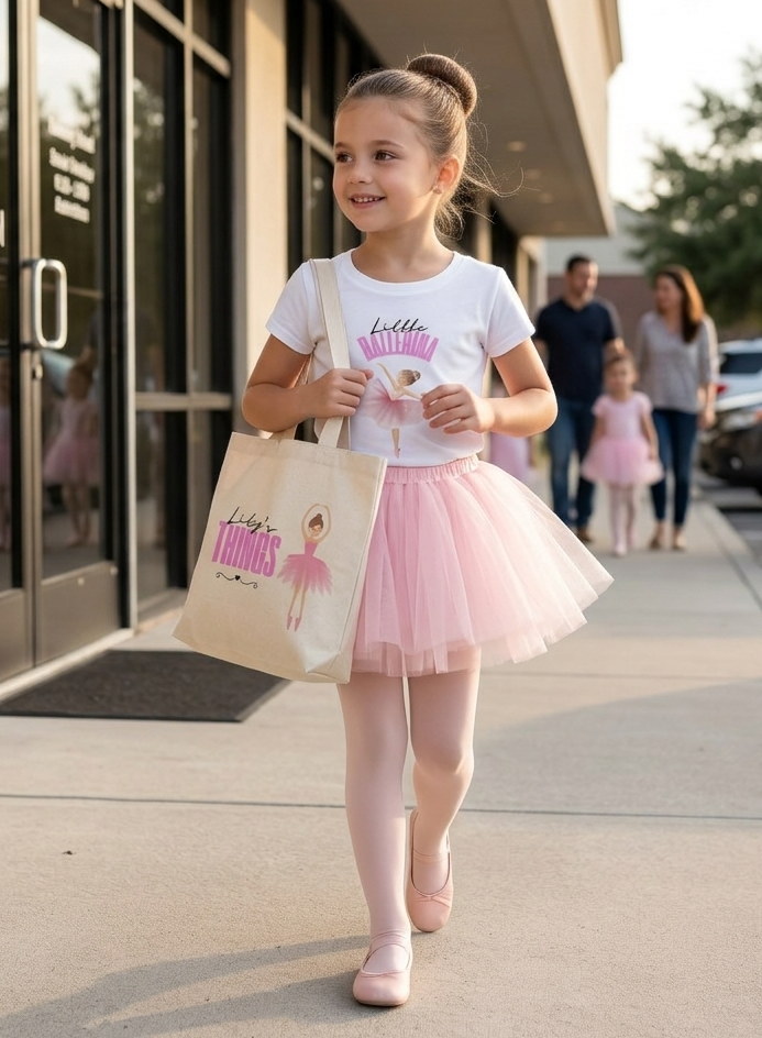 Personalized Ballerina Tote Bag for Girls – Custom Dance Class Canvas Bag for Kids