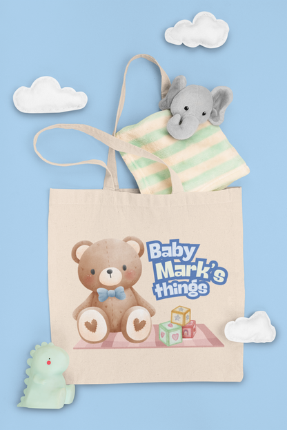 Personalized Teddy Bear Tote Bag - Blue