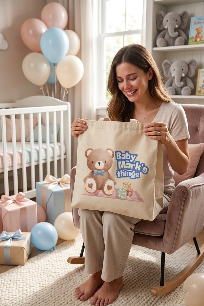 Personalized Blue Teddy Bear Tote Bag for Kids & Babies