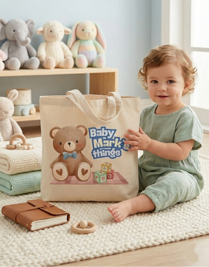 Personalized Blue Teddy Bear Tote Bag for Kids & Babies