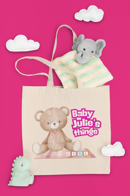 Personalized Teddy Bear Tote Bag - Pink