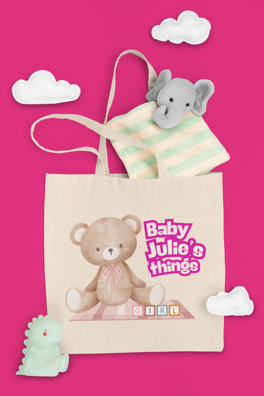Personalized Teddy Bear Tote Bag - Pink