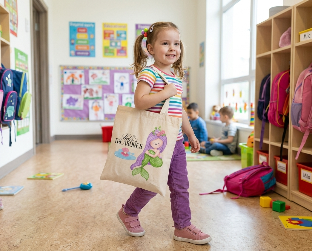 Personalized Mermaid Tote Bag for Kids | Custom Girls Canvas Bag