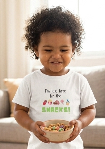 “I’m Just Here for the Snacks” Funny Toddler Shirt – Cute Kids Snack Lover Tee