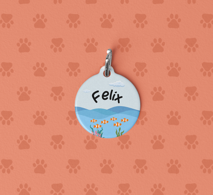 Pet Tag - Funny Cat Id Tag with Floating Cat in Sea Design