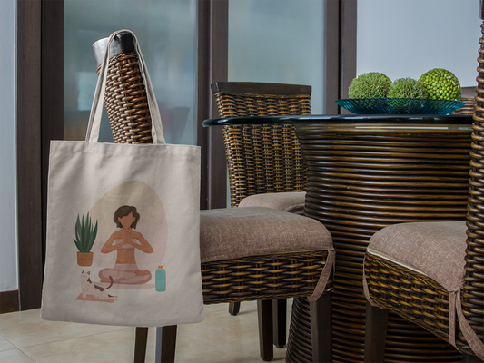 Yoga Girl with Cat Natural Tote Bag