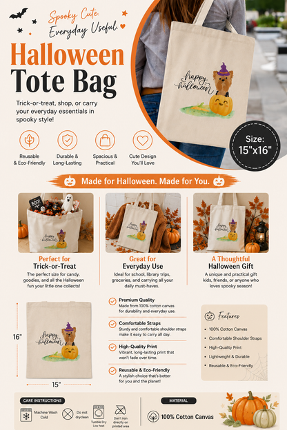 Yorkshire Terrier Halloween Tote Bag | Dog Lover Gift