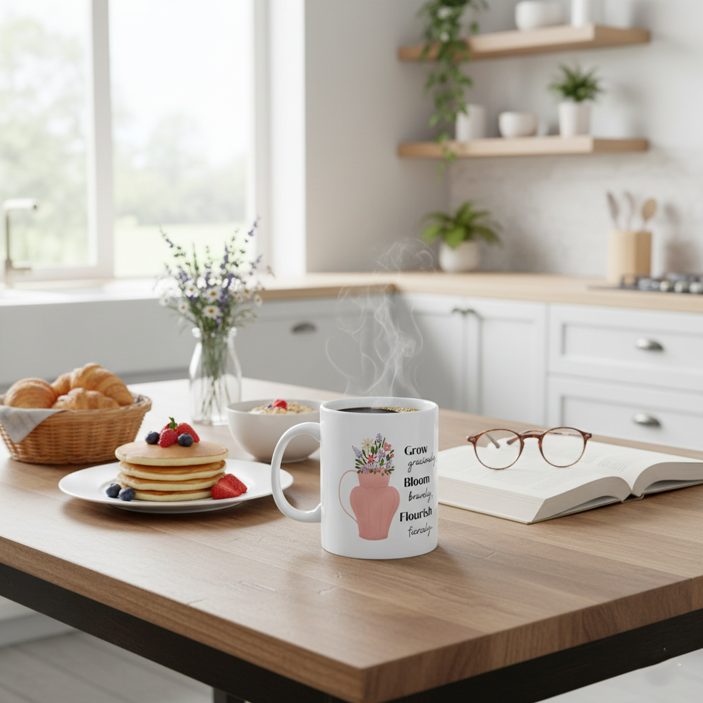 Inspirational Floral Mug — "Grow Gracefully, Bloom Boldly, Flourish Fiercely" (11oz & 15oz)