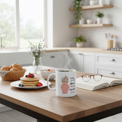 Inspirational Floral Mug — "Grow Gracefully, Bloom Boldly, Flourish Fiercely" (11oz & 15oz)